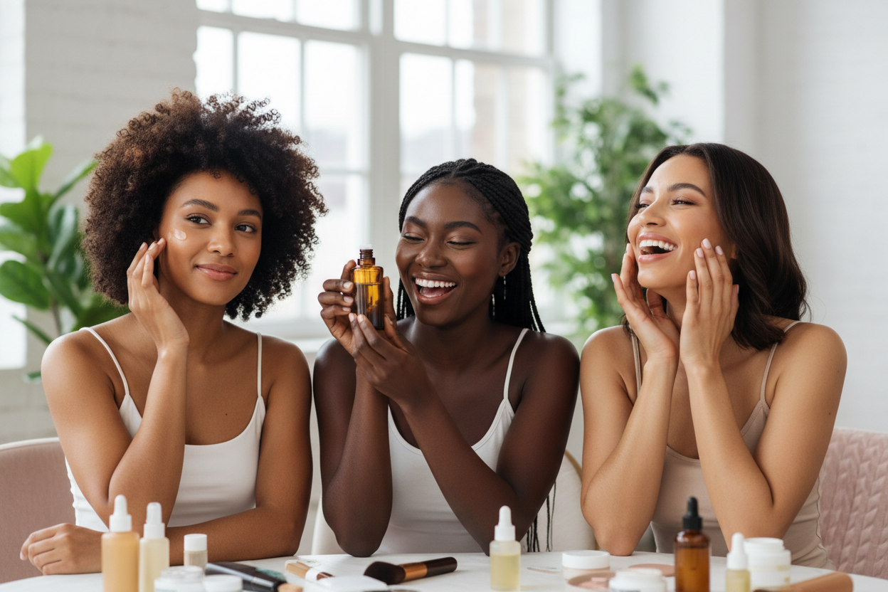 generate good image contaisn 3 black women enjoys our beauty brand